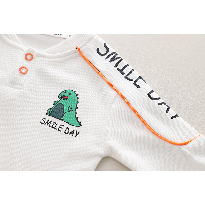 setelan baju import anak lakilaki motif SMILE DAY warna PUTIH  DAN KUNING usia 6 bulan - 5 tahun