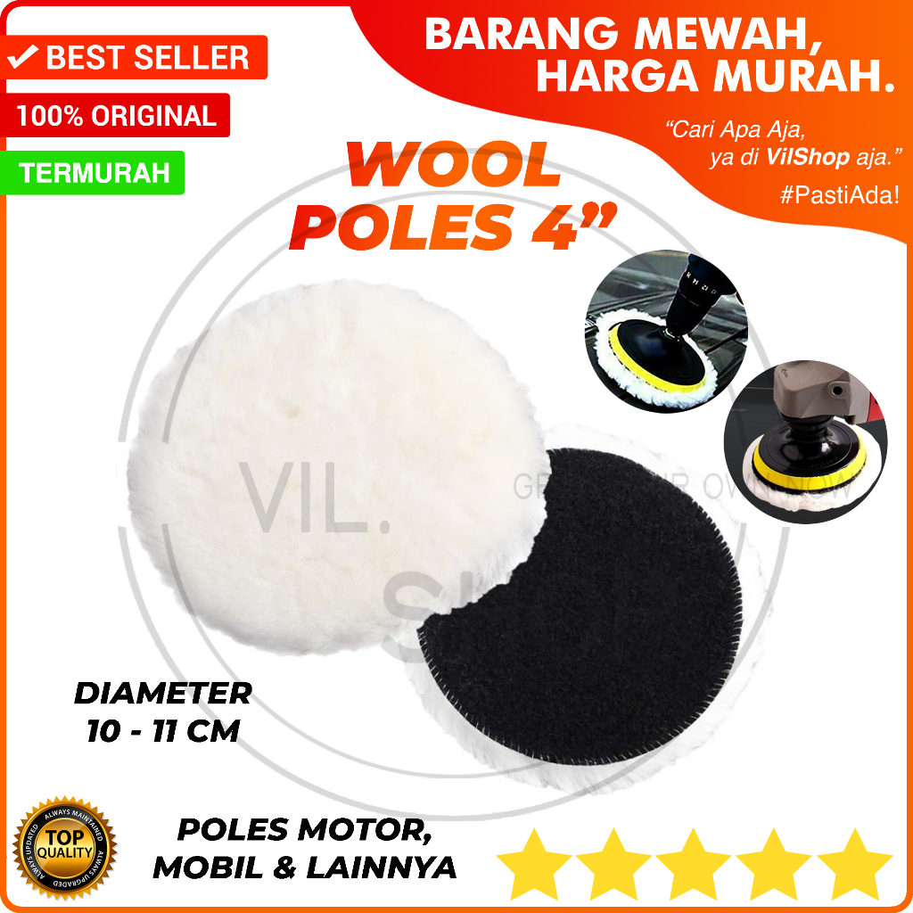 WOOL POLES MOBIL MOTOR 4" KAIN BULU WOL POLISHER TEMPEL 4 INCH INCI 10 CM 10CM 100 MM WOLL POLISHING