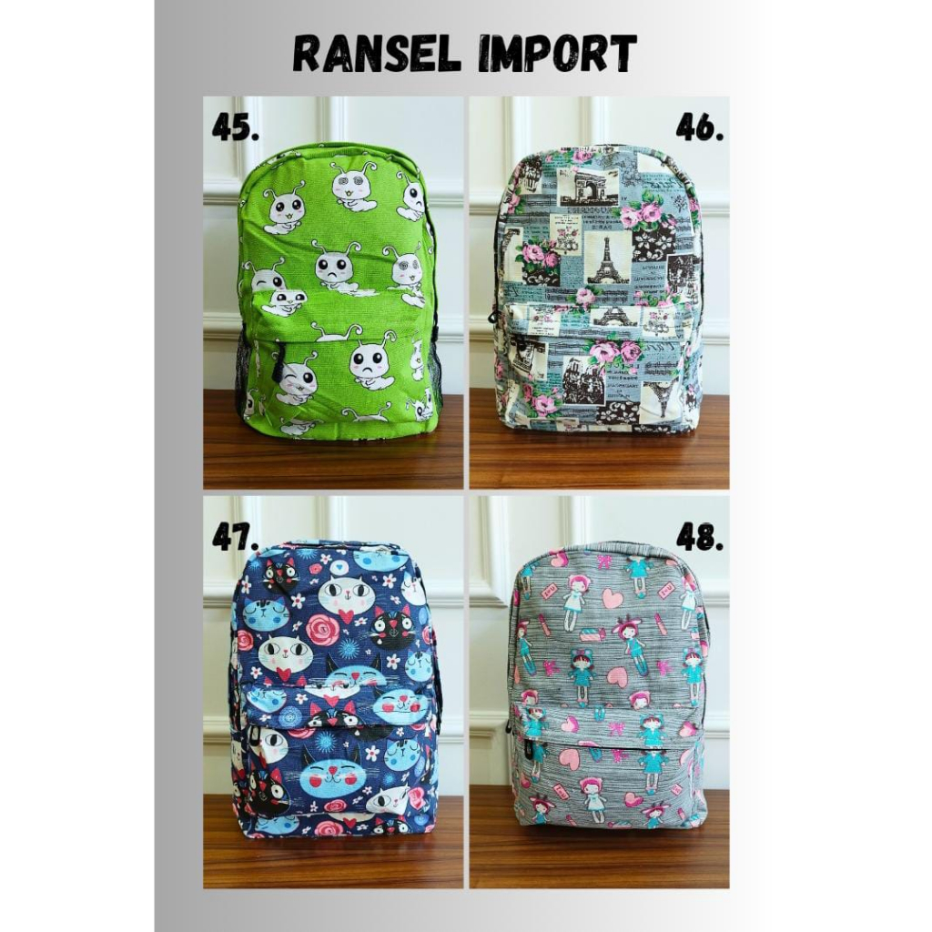 (PINK_IMP)  Ransel Anak SD SMP SMA IMPORT Quality New Tas Fashion Unisex Cowok Cewek . Ready 24 Motif