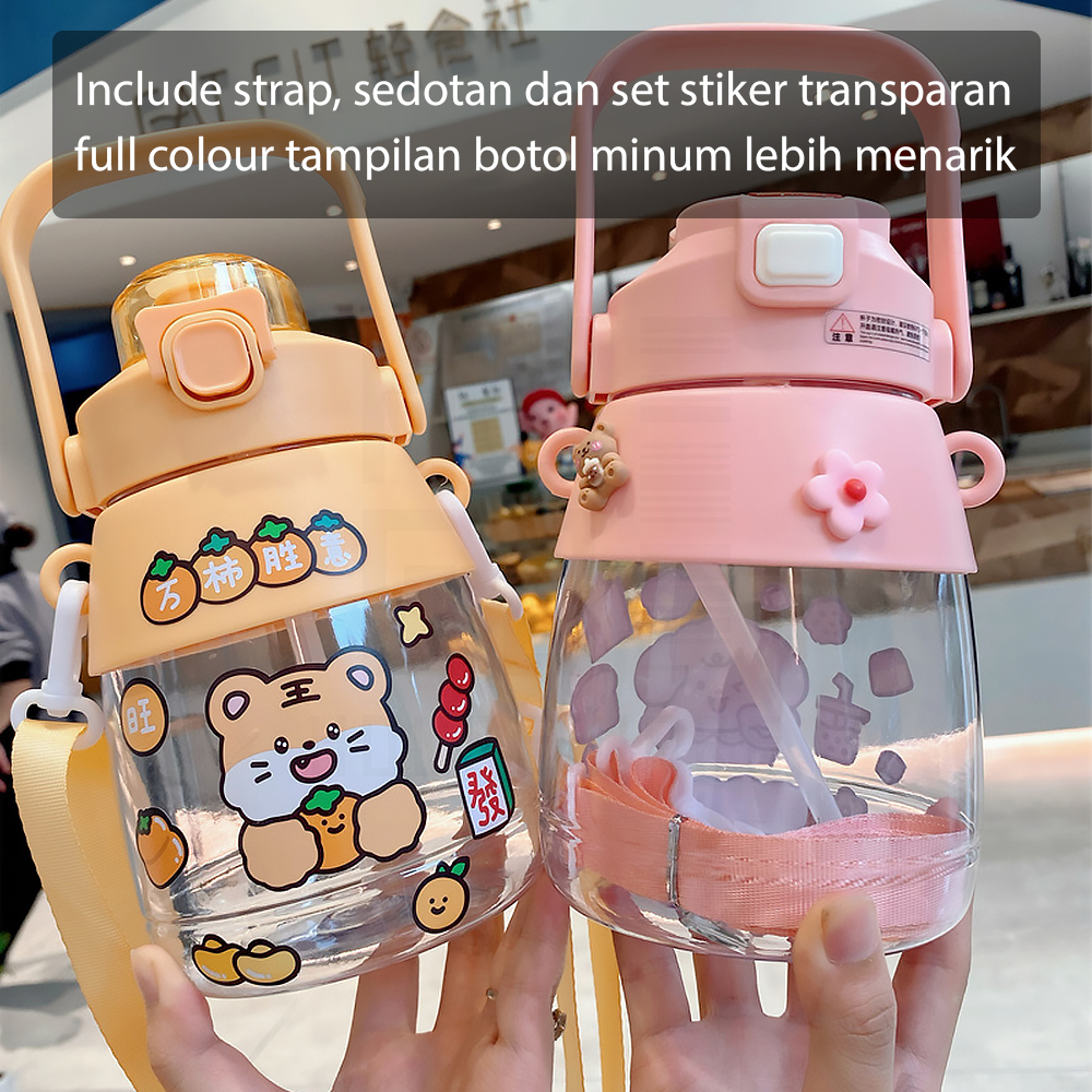 HUGO Botol Minum Anak Sedotan Jumbo 1100 ml Botol Air Minum Sedotan dan Tali Strap