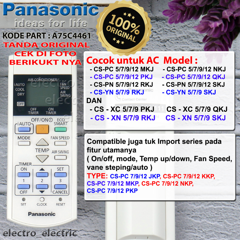 Remote AC Panasonic CS-PC 5/7/9/12 NKJ/PKJ/QKJ/RKJ/SKJ CS-YN 5/7/9 RKJ/SKJ