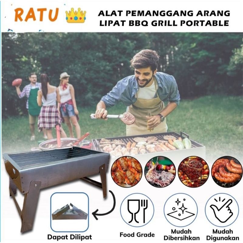 Alat Pemanggang PORTBALE LIPAT Ikan Sosis Daging Panggang Lipat Serbaguna Panggangan Sate Arang GRIL