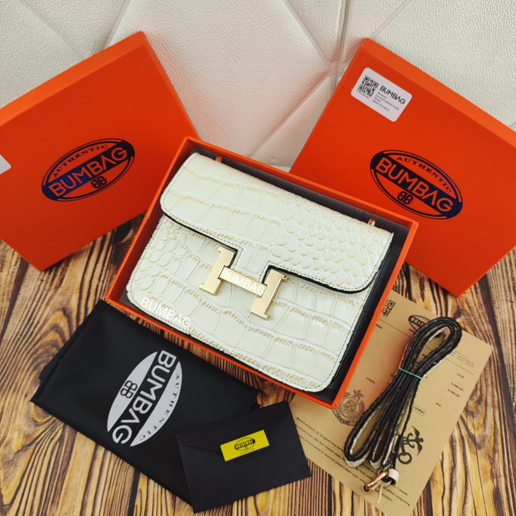 BUMBAG - TAS IMPORT SLEMPANG CONSTANTINE CROCO SMALL FREE BOX DAN PAPERBAG KOMPLIT ACC.GOLD SUPER IMPORT HIGH MIRROR SLINGBAG CROCO PREMIUM - SLING BAG CONSTANCE CROCO DOVE UK.19 FREE BOX DAN PAPERBAG KOMPLIT IMPORT ACC. GOLD / TAS SLEMPANG CROCO 191531