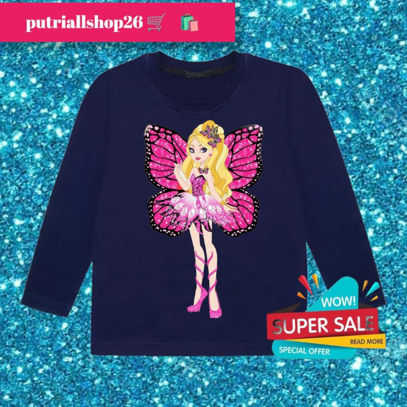 Baju kaos t shirt anak perempuan katun sablon dtf motif mariposa
