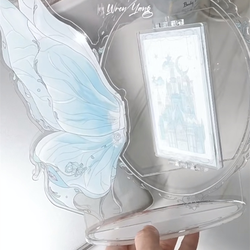 Bingkai Foto Kupu-kupu Ins Acrylic Butterfly Wing Photo Frame yang Dapat Diputar Bingkai Tampilan Desktop 3Inch Idol Photocard Koleksi Casing Pelindung