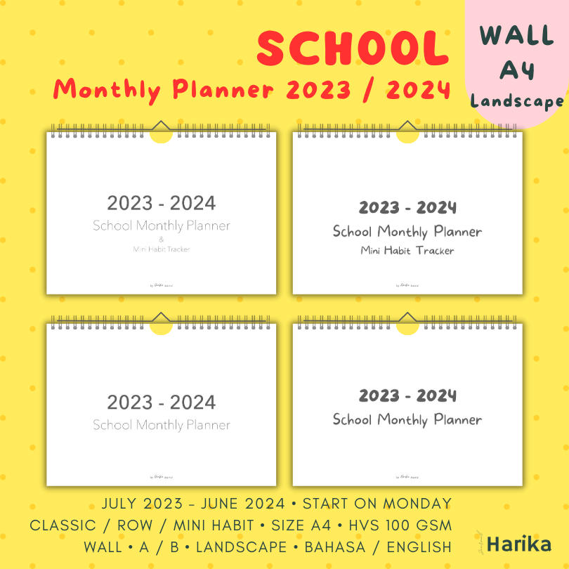 

Monthly Planner for School 2024 - 2025 | Kalender | A4 - Dinding