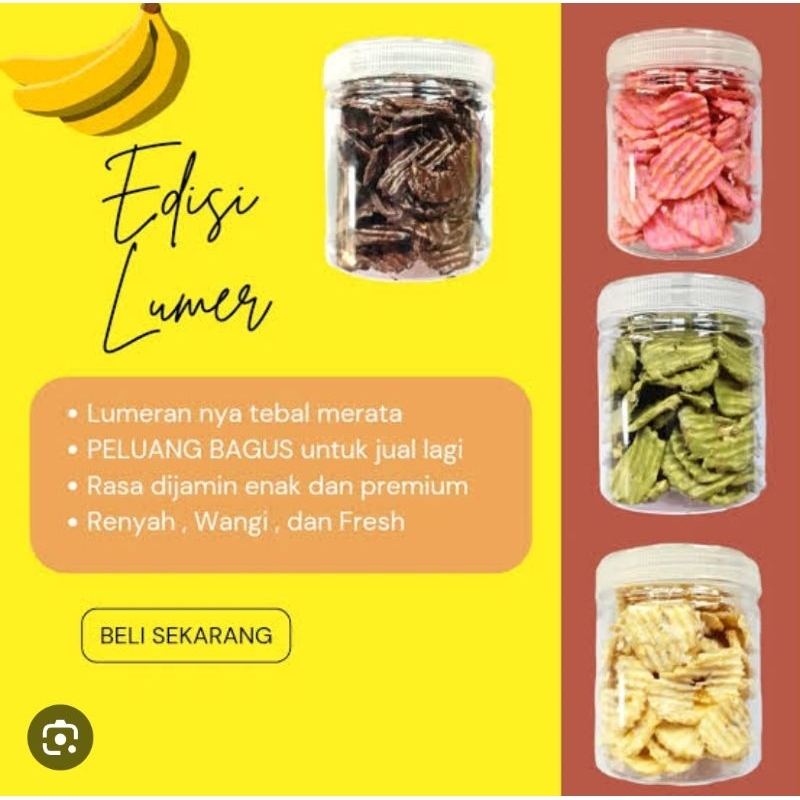 

Keripik Pisang Coklat Lumer(BANANA CARAMEL CHIPS)Berat 100gr dijamin harga termurah higenis tanpa pengawet aman konsumsi dan HALAL ada berbagai varian rasa DARK CHOCO,TARO,PINK LAVA,MATCHA, CHEESE MILK