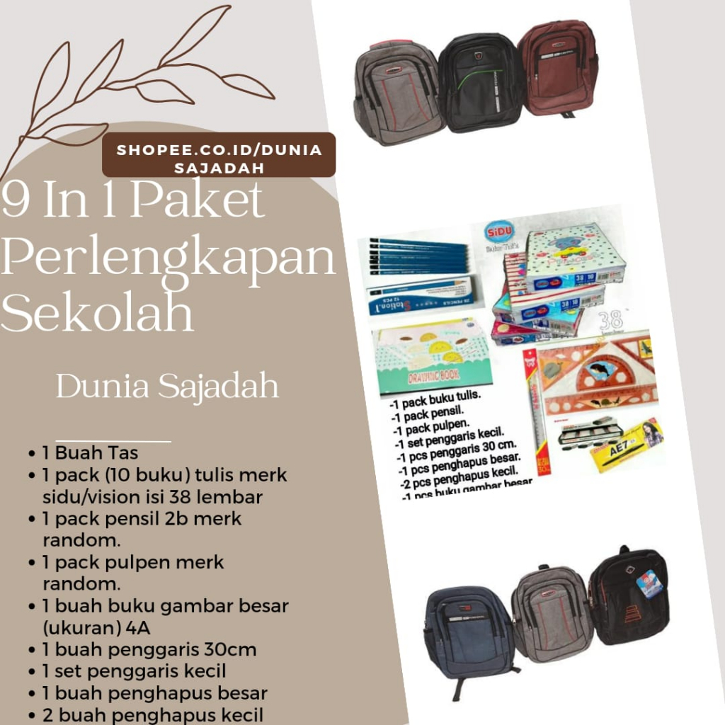 

9 IN 1 PAKET PERLENGKAPAN SEKOLAH / TAS & ALAT TULIS SEKOLAH MURAH
