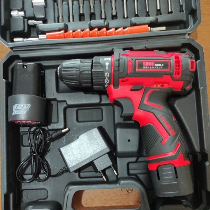 bor cas 12v SUNC LITHIUM baterai 2pc full set / bor cordless 12volt SUNC LITHIUM bor baterai