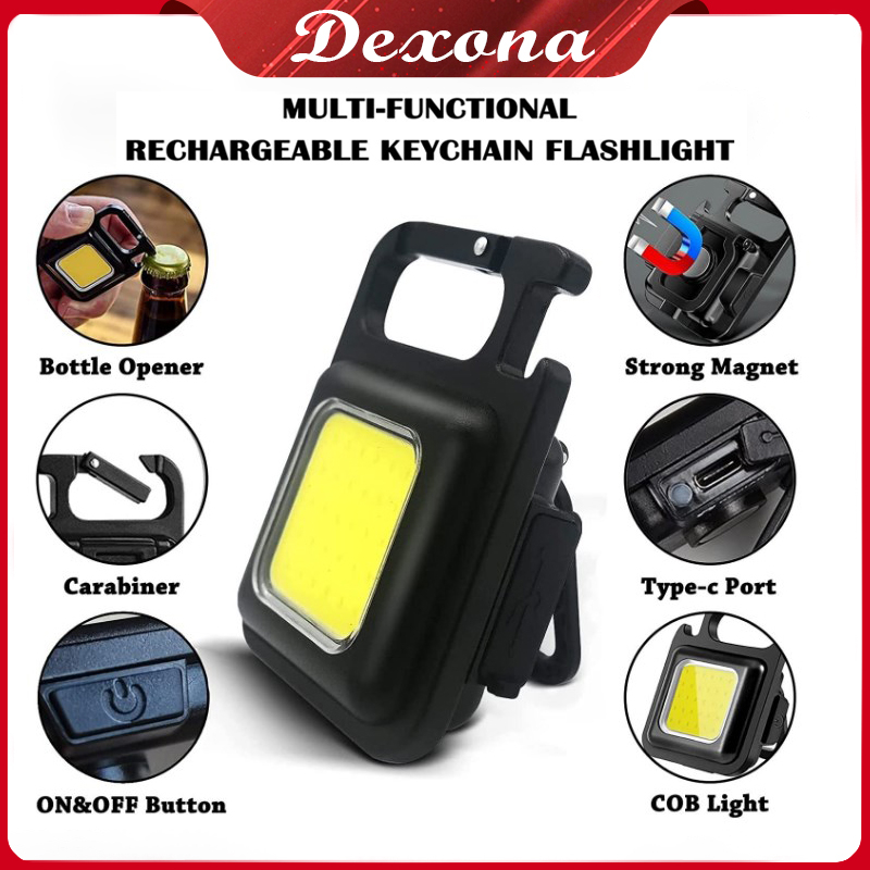 Lampu Mini COB Keychain Light Camping LED Senter Bahan Besi -Lampu Emergency Mini Cas USB