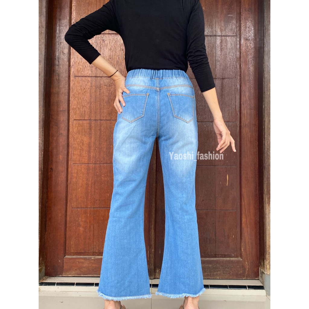 Highwaist Cutbray Jeans Wanita  Rawis Pinggang Karet // Sweet Cutbray Jeans