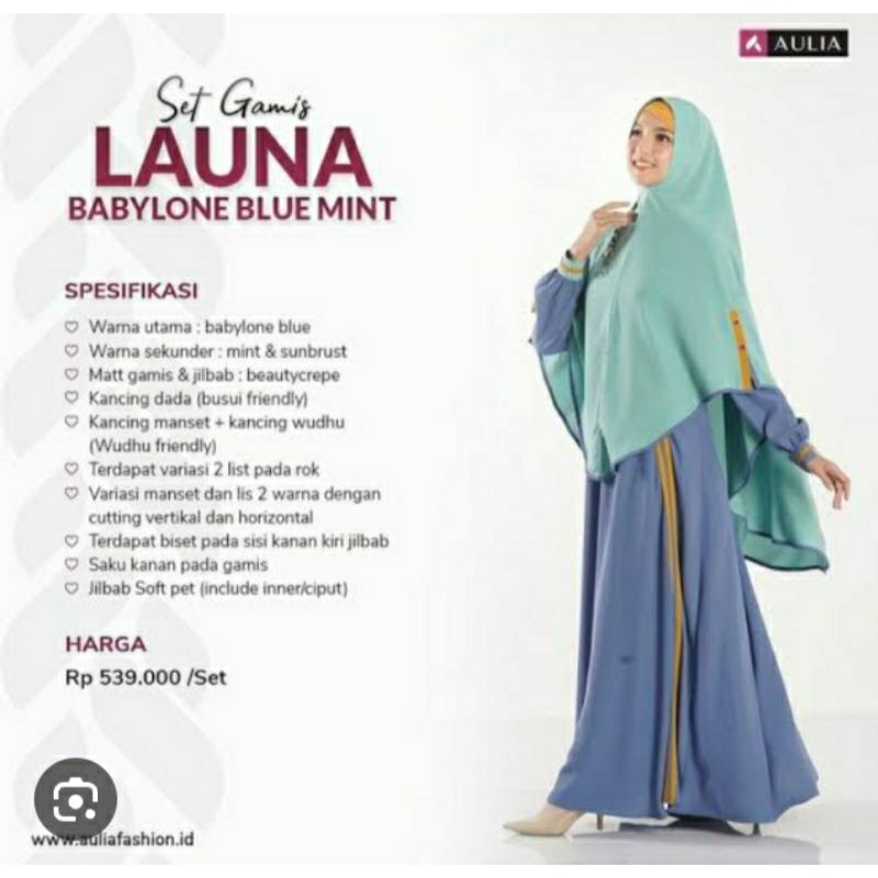Set Gamis Launa Babylone Blue Mint Aulia fashion