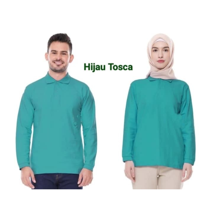 Kaos kerah FO lengan panjang HIJAU TOSCA / kaos kerah seragam premium quality / kaos kerah polos len