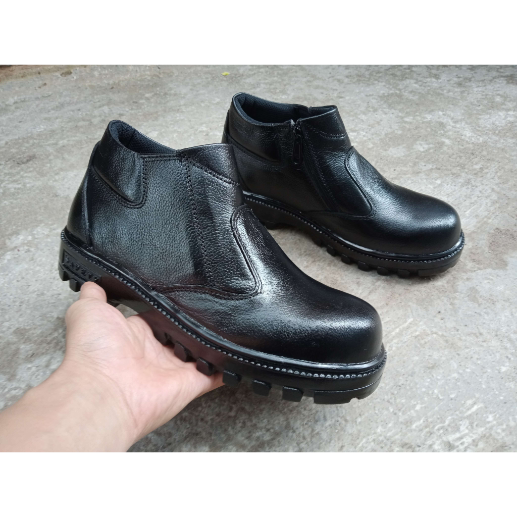 Sepatu Safety King Slip On Resleting Kulit Asli | 100% Original Kulit Asli Ujung Besi