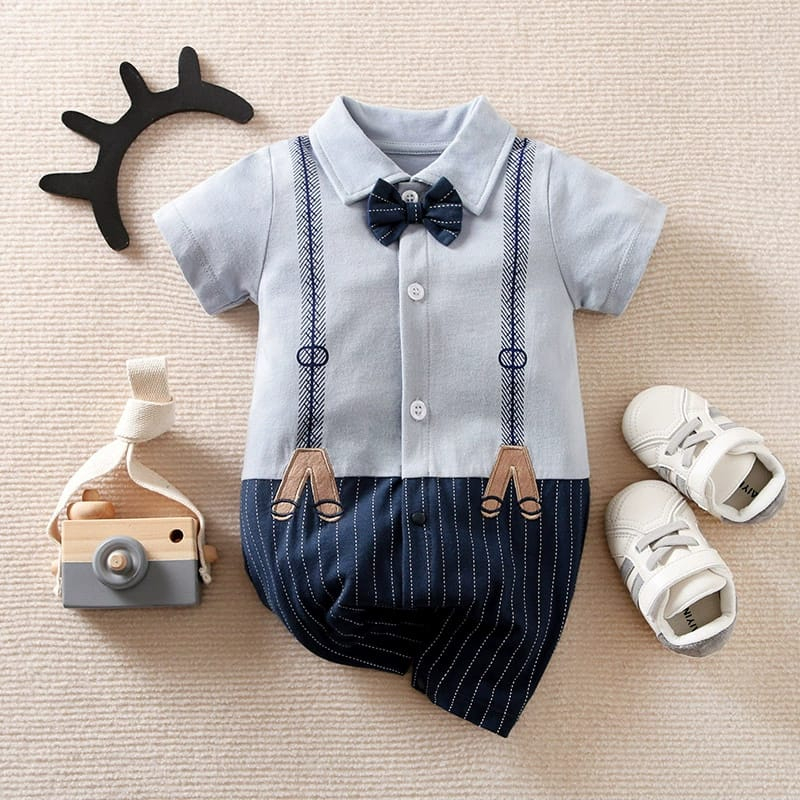 Jumper Tuxedo BIRU Usia 0-2 tahun lucu baju bayi lengan pendek ala korea