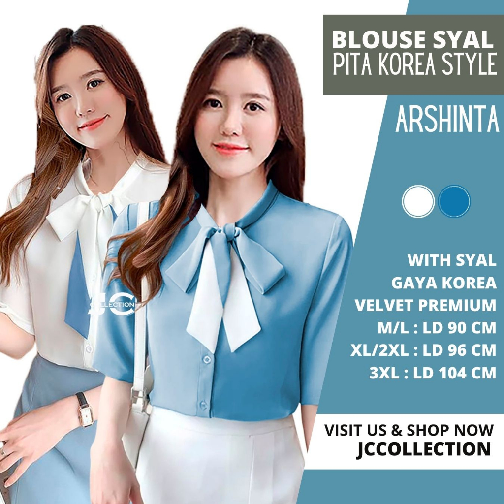 Blouse Wanita Korea Oversize Variasi Syal Leher Velvet Blus Korean Style Taniesha JCCollections