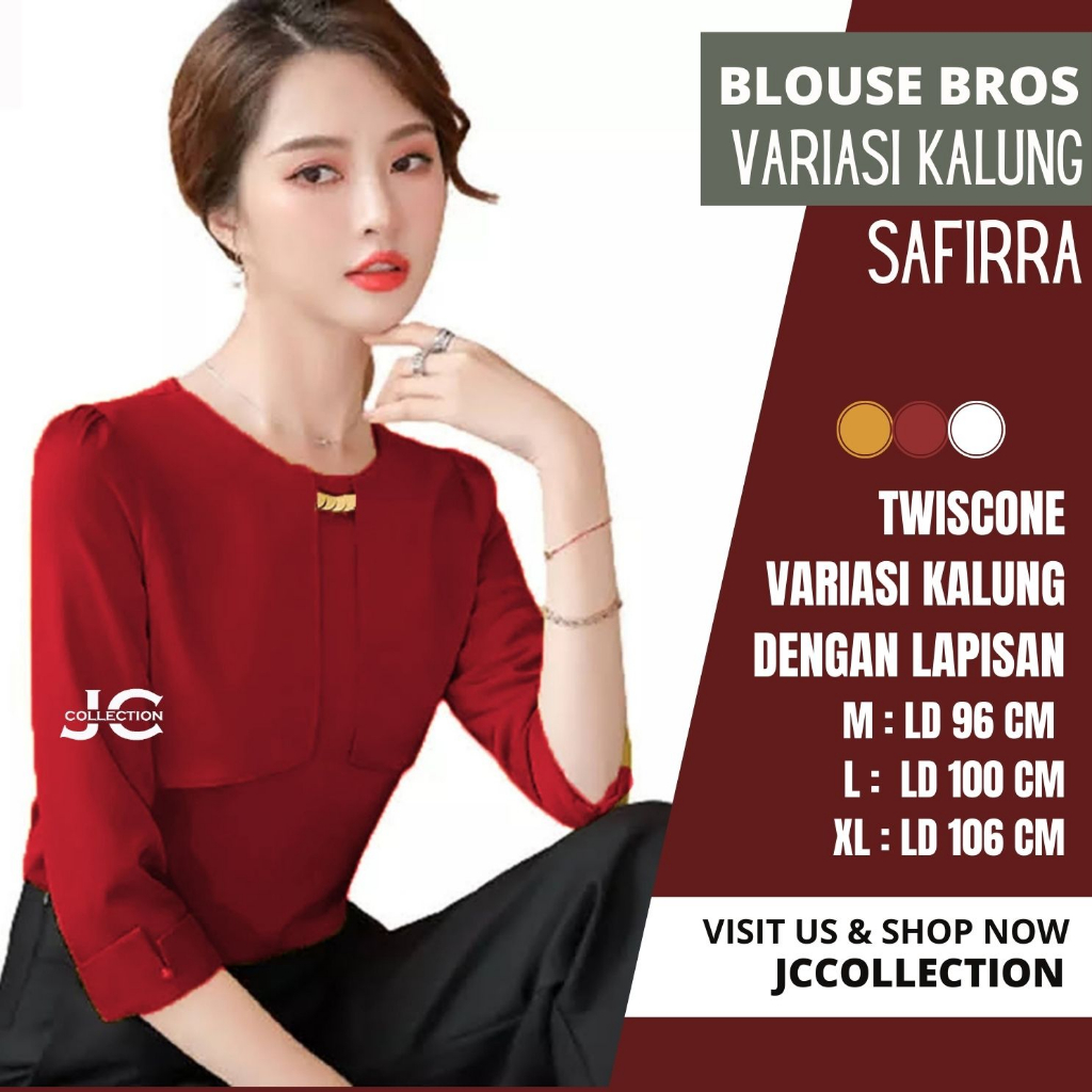 Kemeja Blus Wanita Korea Oversize Tangan 7/8 Variasi Bross Saffire - JCCollections