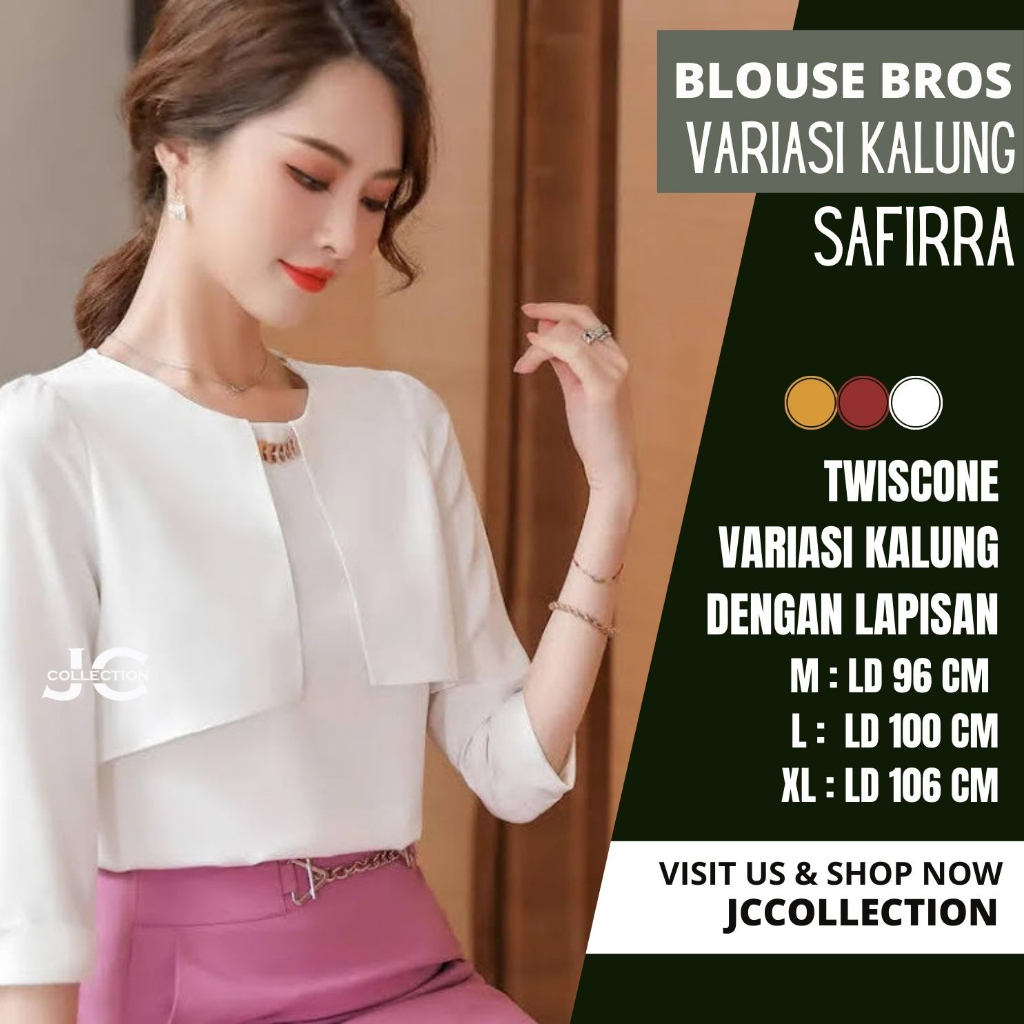 Kemeja Blus Wanita Korea Oversize Tangan 7/8 Variasi Bross Saffire - JCCollections