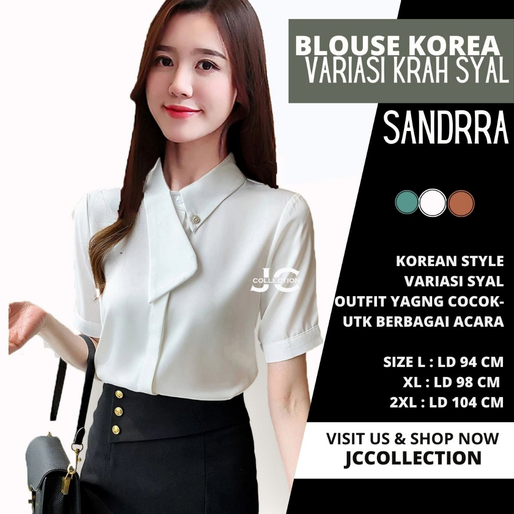 Kemeja Wanita Lengan Pendek Syal Korea Style SS Sondrra - JCCollections