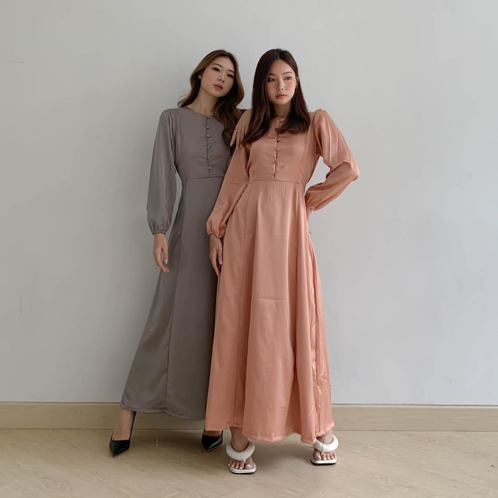 SELLA SATIN LONGDRESS HIJAB FRIENDLY - BAJU MUSLIM - DRESS KONDANGAN FORMAL KOREA - DRESS PESTA - MAXI DRESS - BRIDESMAID DRESS SATIN - GAMIS WANITA ELEGANT - HADIAH / KADO ULTAH CEWEK