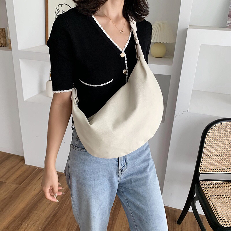 tas selempang wanita bahan kain kanvas import premium shoulder bag