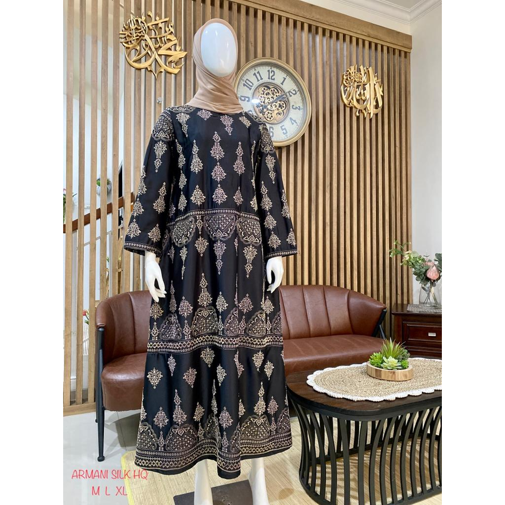 Gamis wanita terbaru brand kamari katun armani silk bordir premium
