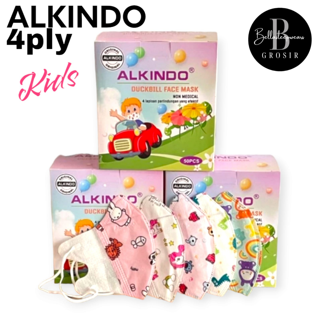 4PLY MASKER DUCKBILL DB ANAK ALKINDO MOTIF ORIGINAL KIDS MASK BOX ISI 50 PC