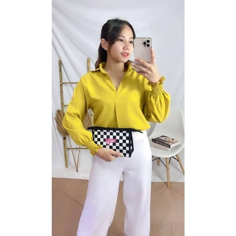 KEMEJA BASIC WANITA/KEMEJA BLOUSE V NECK/KEMEJA WANITA LENGAN PANJANG/KEMEJA BASIC OVERSIZE