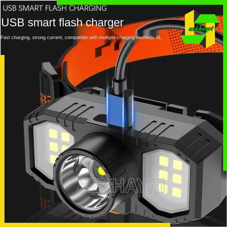 SENTER KEPALA MINI 3 LED 24W + 10W HEADLAMP USB RECHARGEABLE CAS