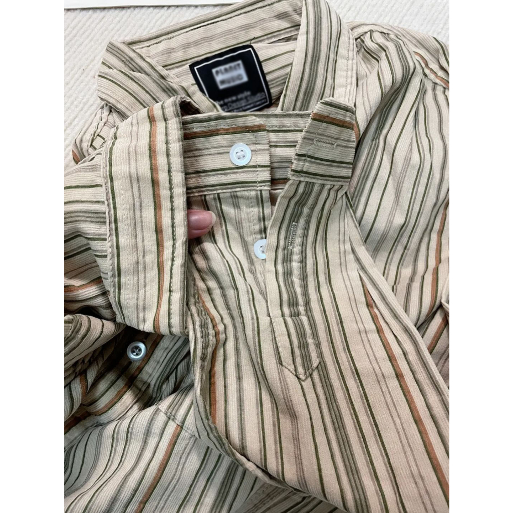 Kemeja Kekinian Wanita Lengan Panjang Korduroi Stripe Blouse Korean Style Loose Causual Vintage Corduroy Baju Atasan Wanita