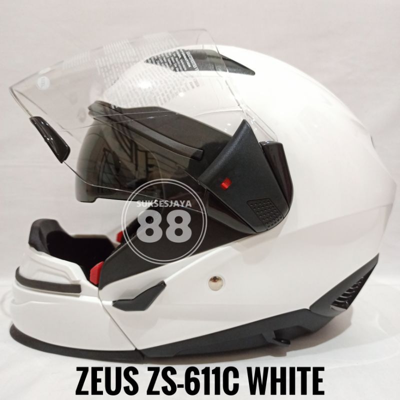Zeus ZS-611C White Helm Modular Double Visor ZS611C Full Face/Half Face