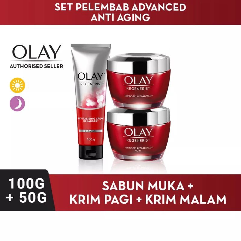 Olay Regenerist Micro-sculpting (Krim Siang 50gram, Krim Malam 50gram, cleanser 100gram)