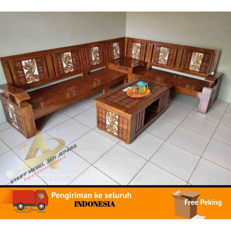 Kursi Tamu Sofa Sudut Pojok Finesing Natural gloss/kursi minimalis