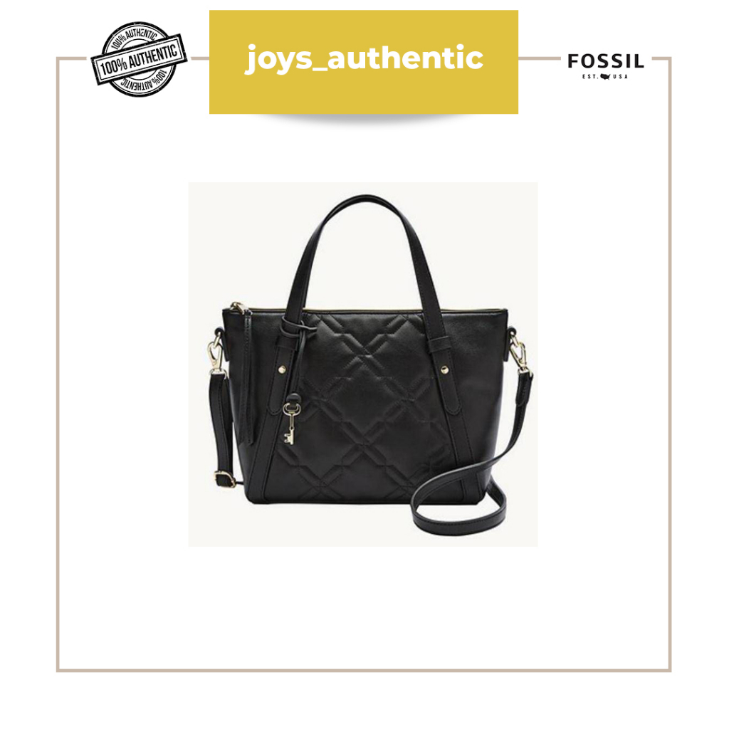 Tas wanita Fossil avondale satchel quilted hitam black woman bag authentic original