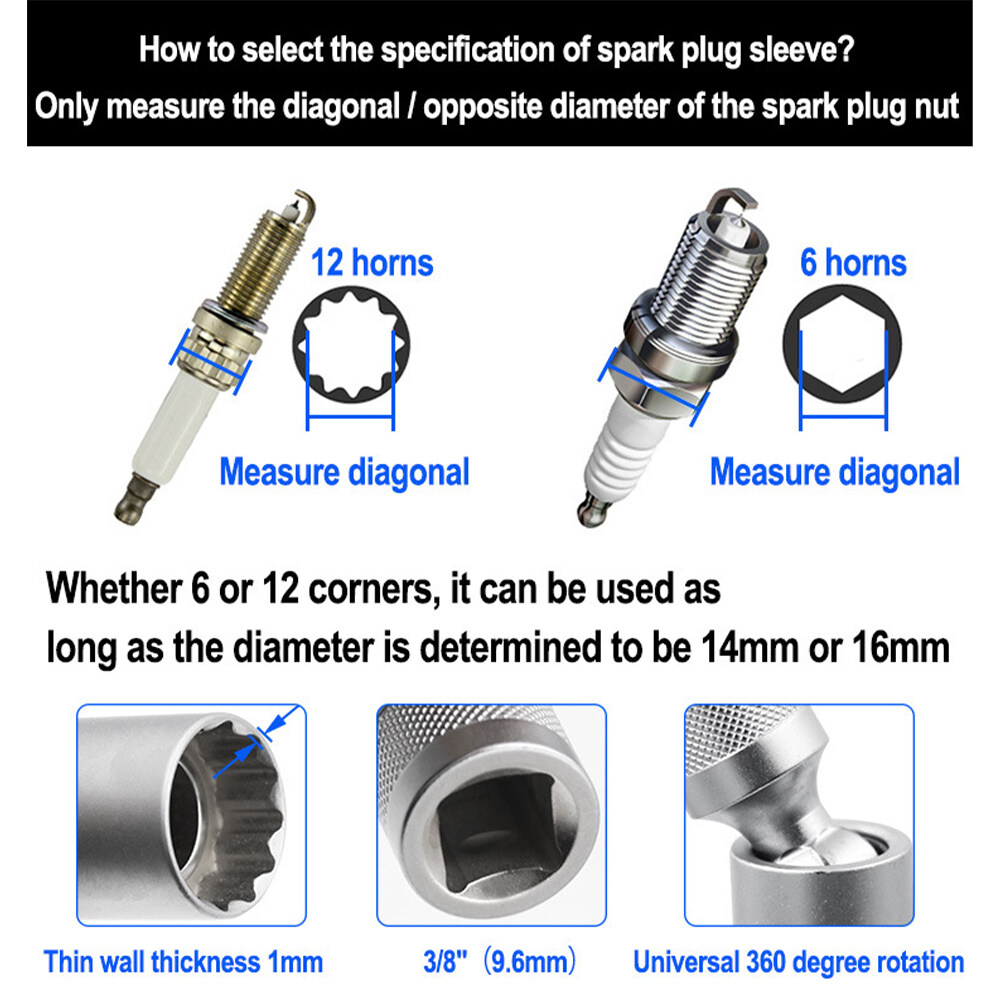 Kunci Pas Soket Busi Mobil, Alat Reparasi Mobil Magnetik, Alat Penghilang Busi 12 Sudut Dinding Tipis 3/8 &quot;, Soket Drive 14/16Mm