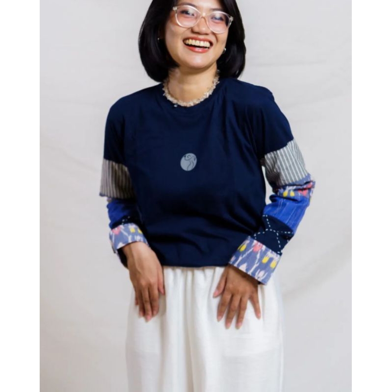 Kaos Lengan Panjang Pria/Wanita Kombinasi Tenun Lurik