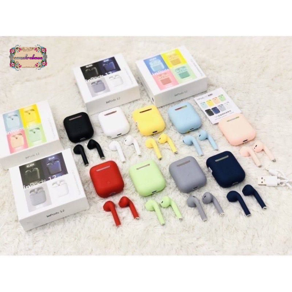 HEADSET HANDSFREE EARPHONE BLUETOOTH WIRELLES Inpods 12 Macaron Headset Bluetooth Warna Macaron Wireless Inpods i12 SB5772