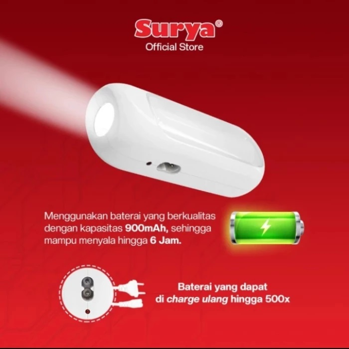 SURYA SYT L108 Lampu Darurat Emergency Lamp Senter Super LED 1W + 11W SMD LED Bisa Cas Tahan 6 Jam