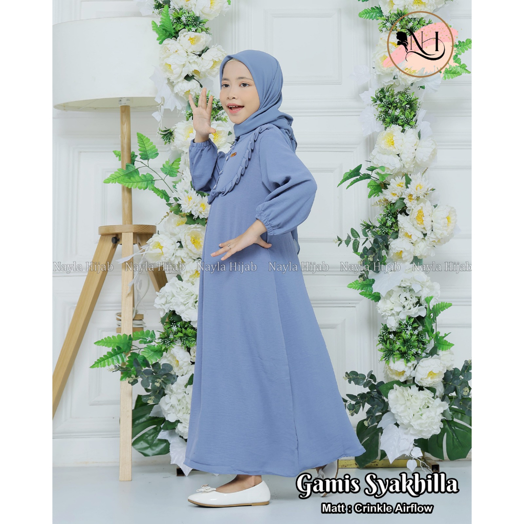 Baju Gamis Anak Syakilla Longdress Crinkle Airflow Usia 3-9 Tahun Baju Anak Nayla Hija'b