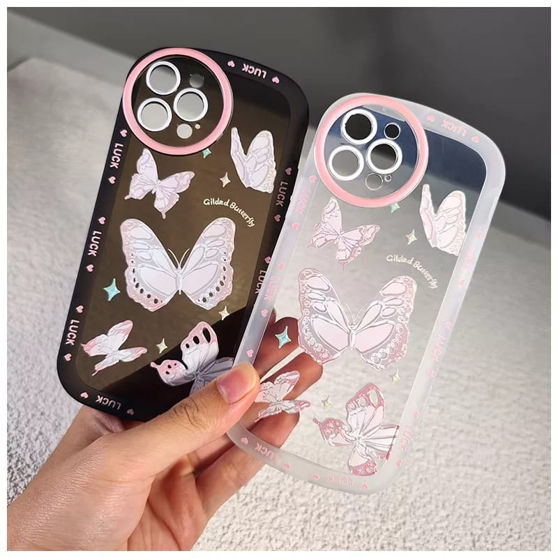 Case Vivo Y01 Y12 Y12S Y15 Y15S Y17 Y20 Y20S Y21 Y21A Y21E Y21S Y21T Y33S Y33T Y91 Y93 (Fingerprint) Y95 Casing Pink Butterfly Silicon Premium