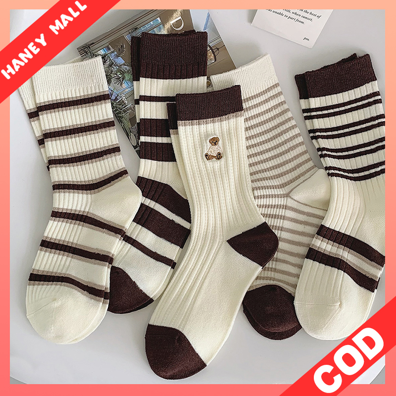 Kaos Kaki Wanita Motif Garis-garis Fashion Korea Women Sock Import Murah