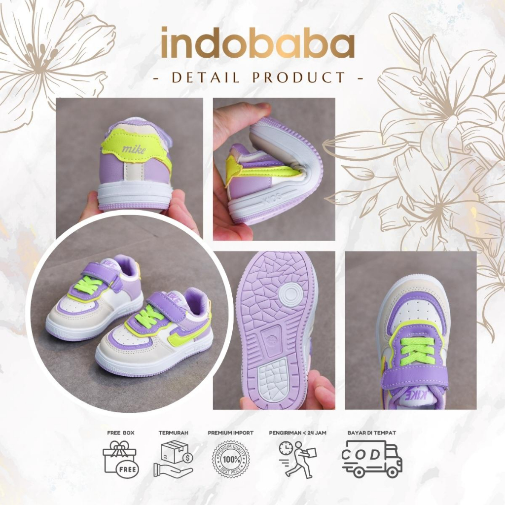 indobaba Sepatu Anak Perempuan Sneakers Anak Import Sport Canvas Unisex Warna Purple Pink 1-7 Tahun S123