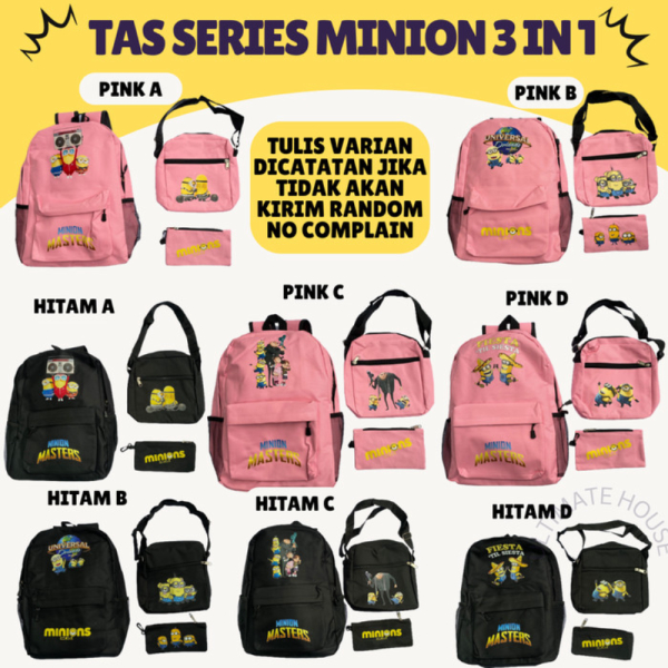 Unik Tas Ransel Karakter Minion Minions Series Tas Sekolah Anak Laki Laki - Minion 3 In 1 Diskon