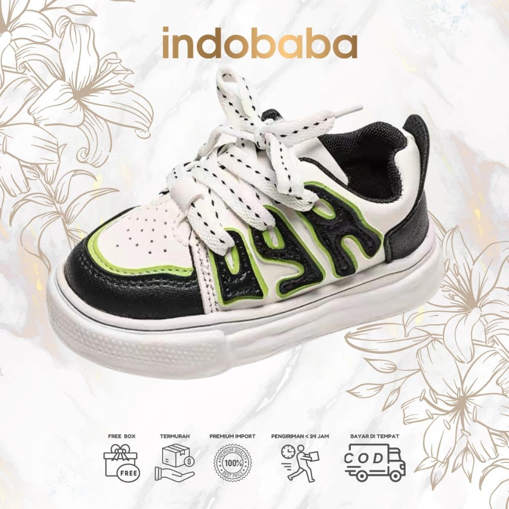 indobaba Sepatu Anak Perempuan Sneakers Anak Import Sport Unisex Warna Hitam &amp; Merah 1-5 Tahun S132