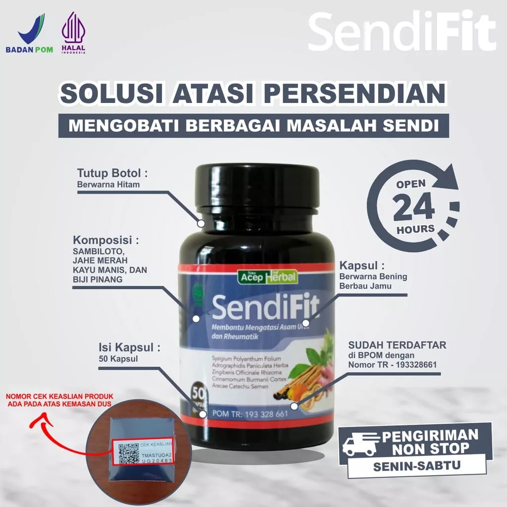 

TERLARIS!!! Sendifit Original Obat Herbal Asam Urat Rematik Nyeri Sendi Sakit Pinggang Dan Punggung Saraf Kejepit Patah Tulang Encok Kesemutan