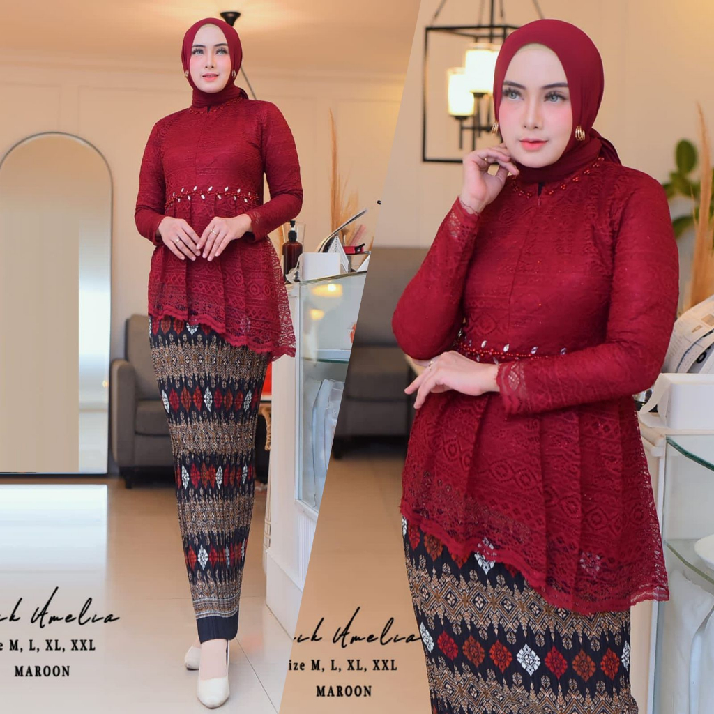 Kebaya tunik blouse amelia Kebaya brukat jumbo Baju outfit lamaran pernikahan wisuda kondangan Kebaya modern