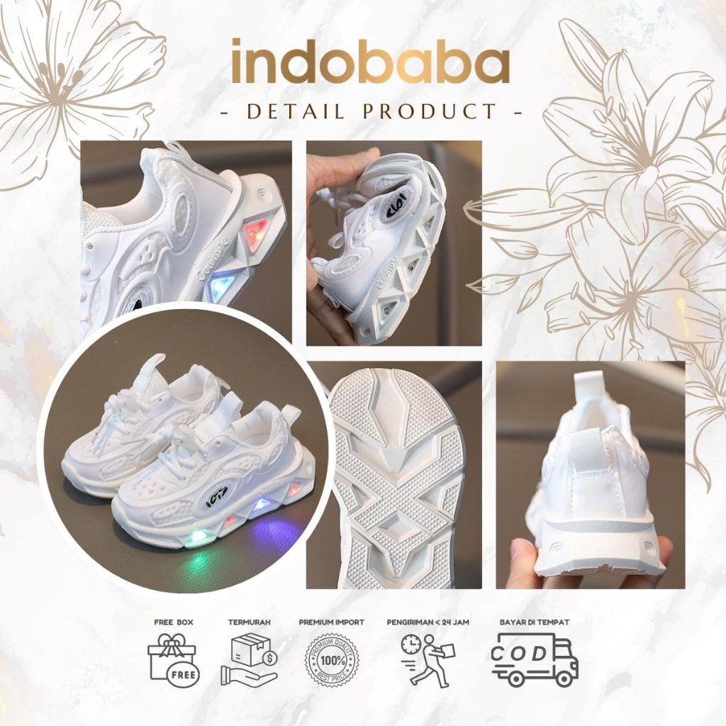 indobaba Sepatu Anak Perempuan Sneakers Anak Led Import Premium High Quality 1-7 Tahun S170