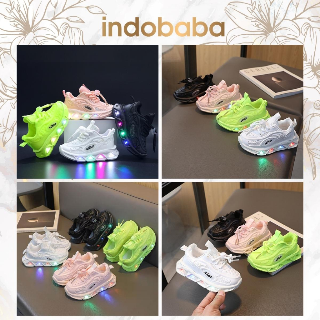 indobaba Sepatu Anak Perempuan Sneakers Anak Led Import Premium High Quality 1-7 Tahun S170