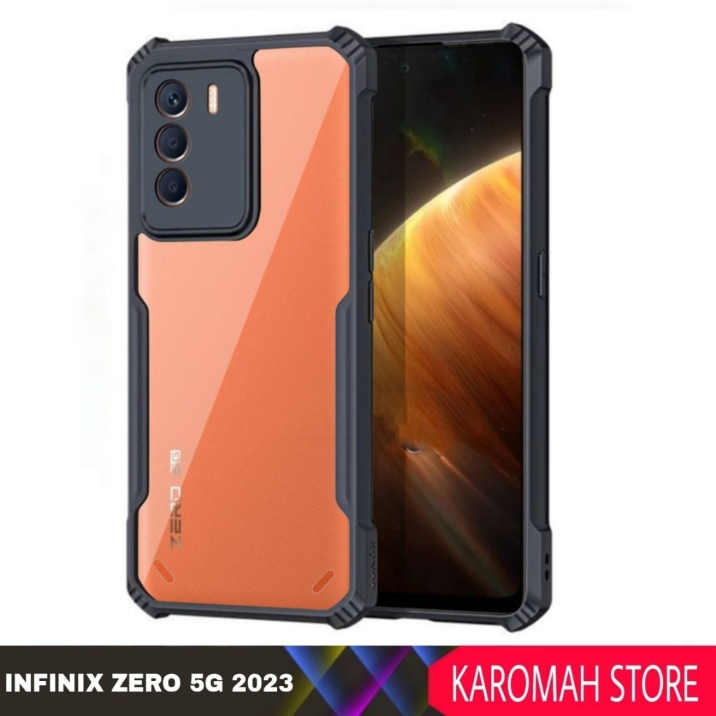 Infinix Zero 5G 2023 Hard Case Clear Armor Shockproof Transparent Bumper Black Edge