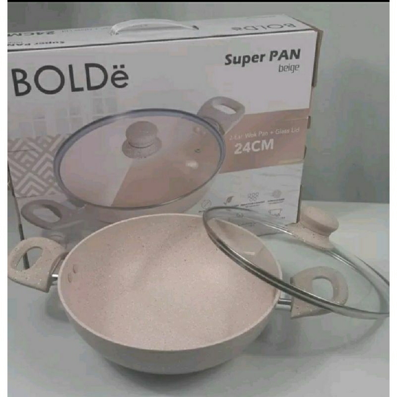 BOLDe SUPER PAN 2 EAR WOK 24 CM + LID - Wajan 24 cm 2 Kuping Tutup Kaca